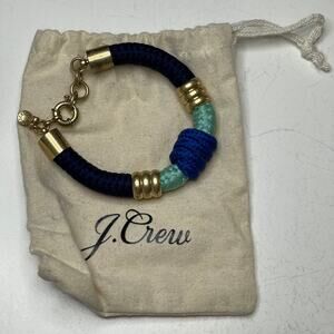 J. Crew beaded blue green bracelet gold tone signed costume jewelry preppy